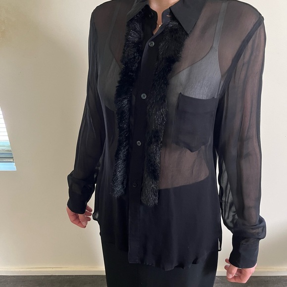 Comme des Garçons sheer black shirt with faux fur detail - Picture 2 of 3